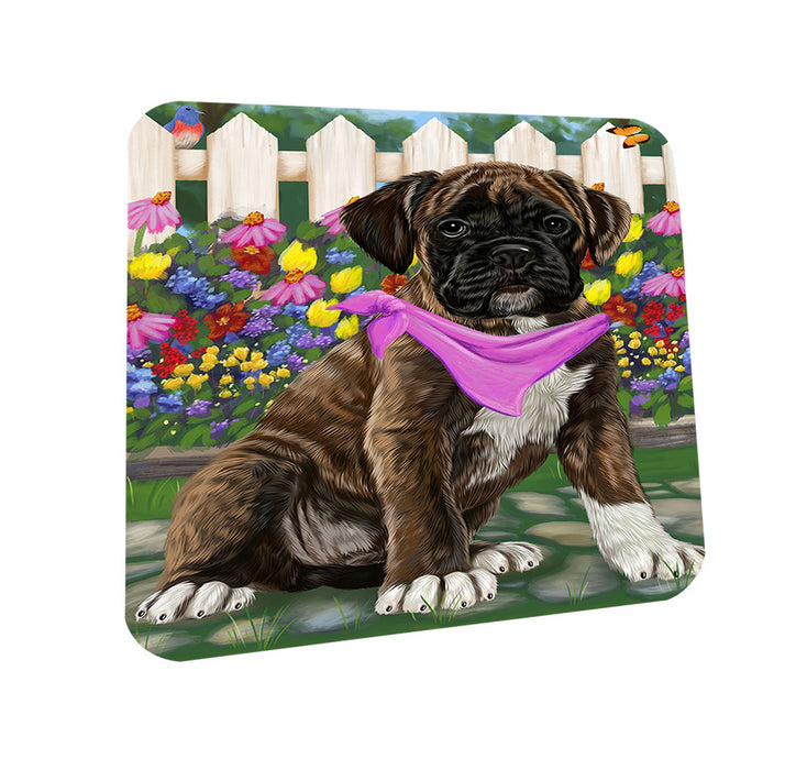 Spring Floral Boxer Dog Coasters Set of 4 CST49771