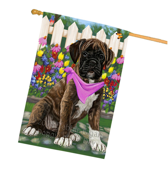 Spring Floral Boxer Dog House Flag FLG49777