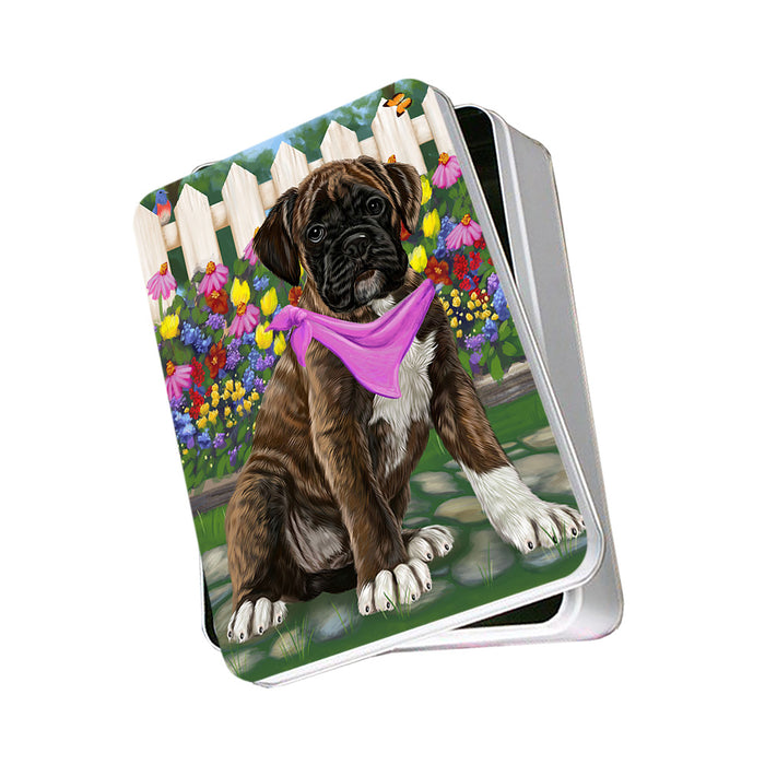 Spring Floral Boxer Dog Photo Storage Tin PITN49812