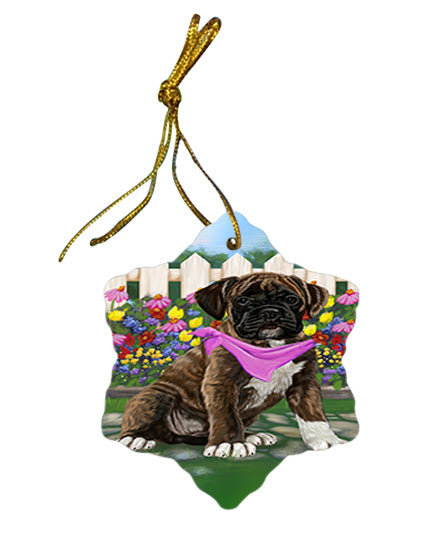 Spring Floral Boxer Dog Star Porcelain Ornament SPOR49804