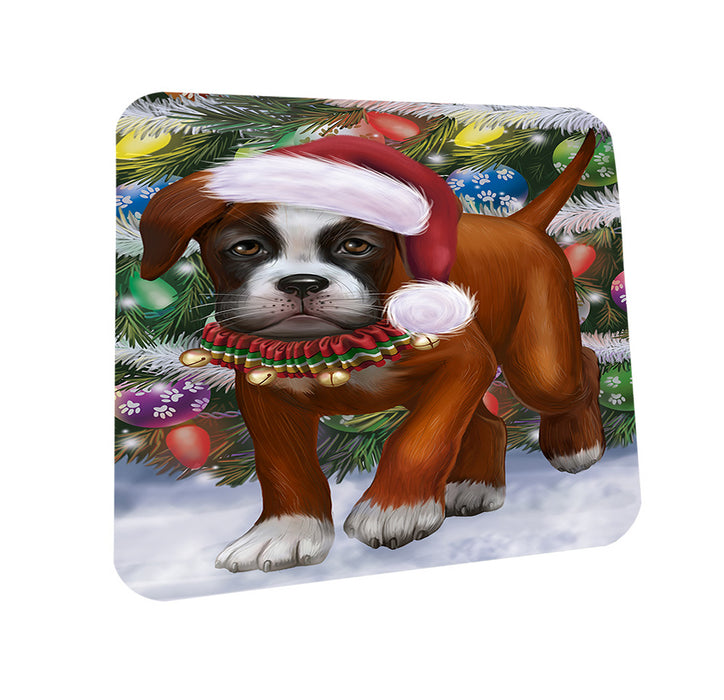 Trotting in the Snow Boxer Dog Coasters Set of 4 CST55382