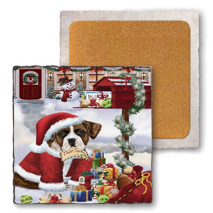 Boxer Dog Dear Santa Letter Christmas Holiday Mailbox Set of 4 Natural Stone Marble Tile Coasters MCST48876