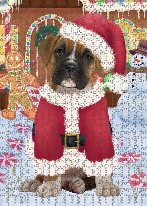 Christmas Gingerbread House Candyfest Boxer Dog Puzzle with Photo Tin PUZL93040