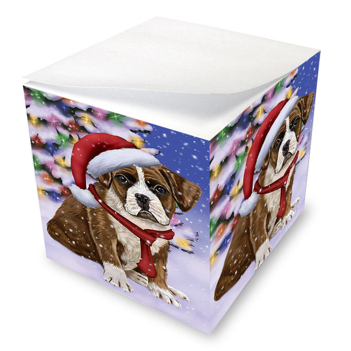 Winterland Wonderland Boxer Dog In Christmas Holiday Scenic Background Note Cube NOC53367