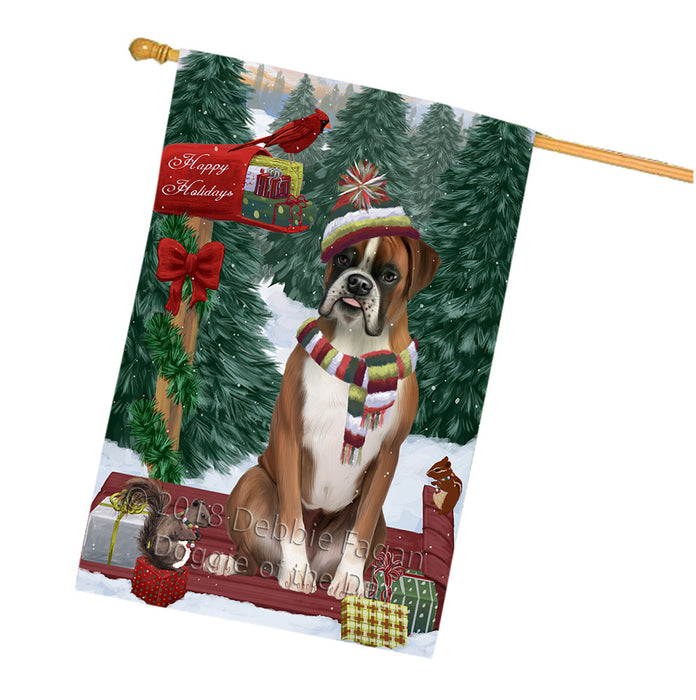 Merry Christmas Woodland Sled Boxer Dog House Flag FLG55297
