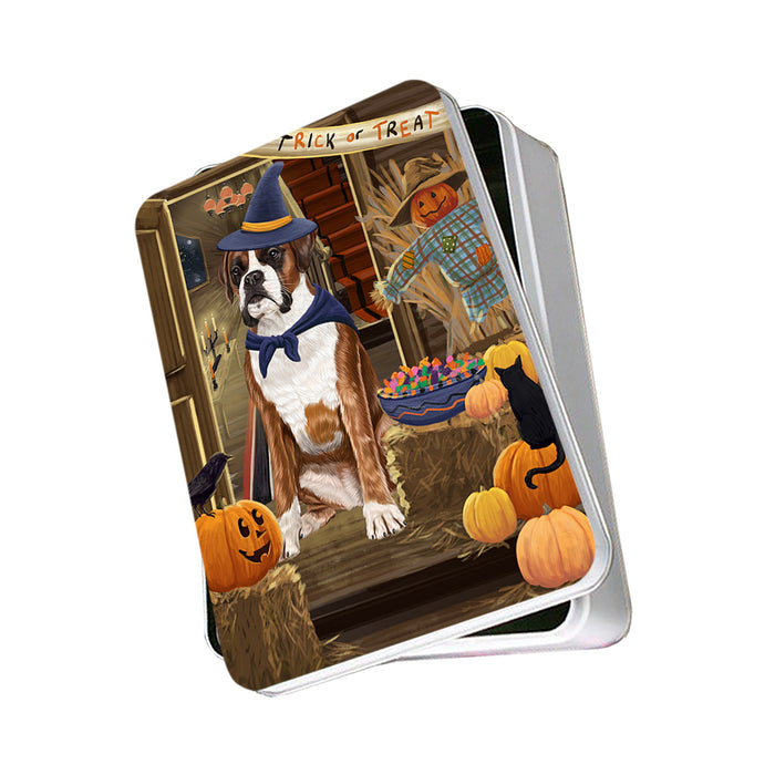 Enter at Own Risk Trick or Treat Halloween Boxer Dog Photo Storage Tin PITN53039