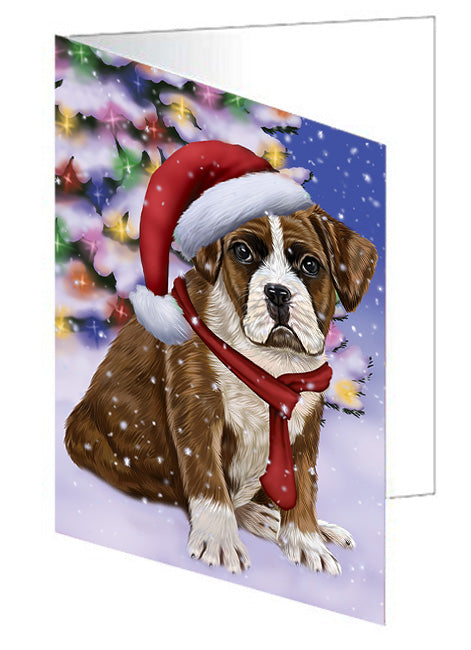 Winterland Wonderland Boxer Dog In Christmas Holiday Scenic Background  Handmade Artwork Assorted Pets Greeting Cards and Note Cards with Envelopes for All Occasions and Holiday Seasons GCD64130