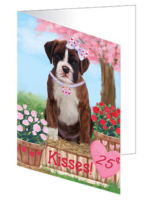 Rosie 25 Cent Kisses Boxer Dog Handmade Artwork Assorted Pets Greeting Cards and Note Cards with Envelopes for All Occasions and Holiday Seasons GCD72359