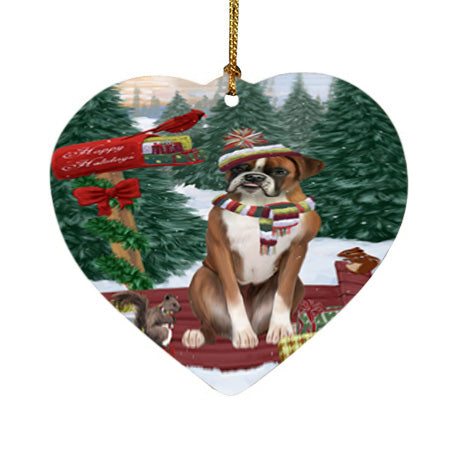 Merry Christmas Woodland Sled Boxer Dog Heart Christmas Ornament HPOR55224