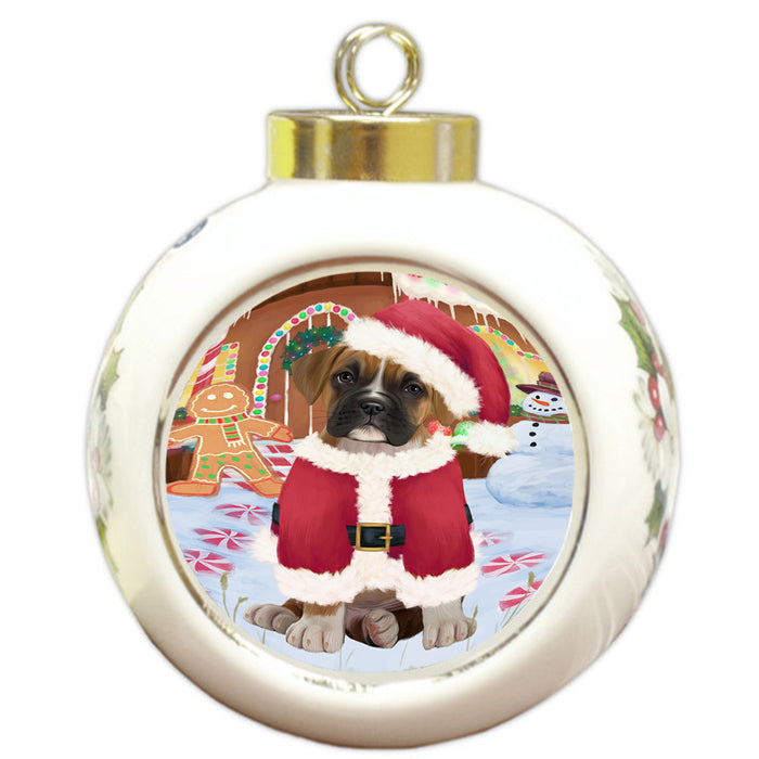 Christmas Gingerbread House Candyfest Boxer Dog Round Ball Christmas Ornament RBPOR56566
