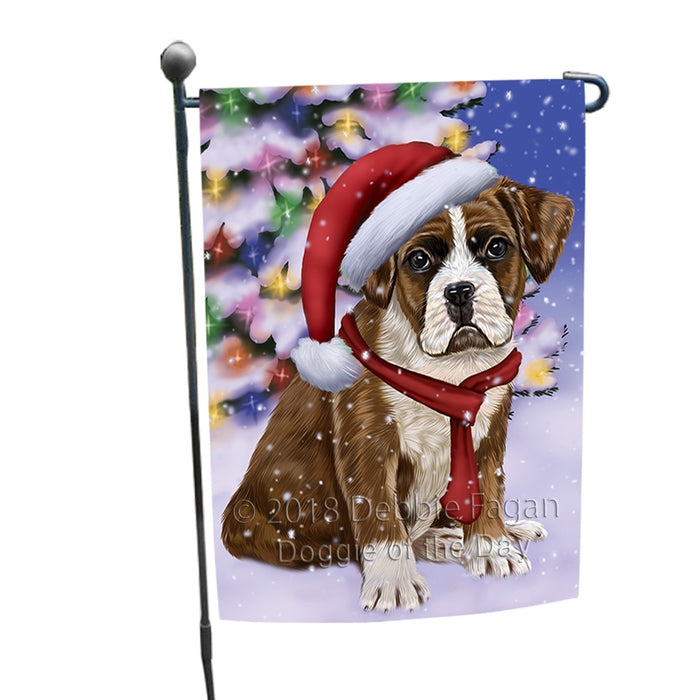 Winterland Wonderland Boxer Dog In Christmas Holiday Scenic Background  Garden Flag GFLG53429