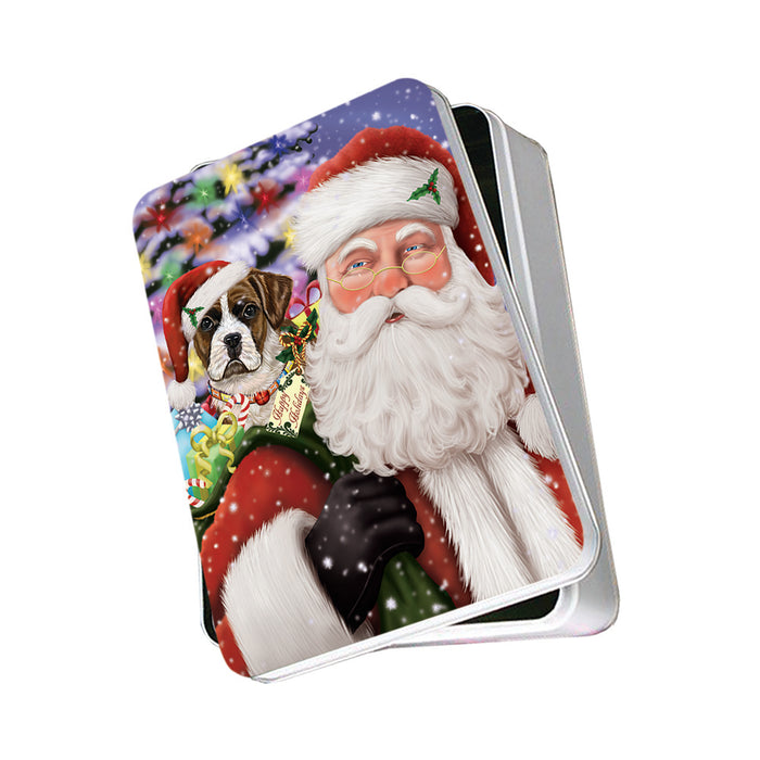 Santa Carrying Boxer Dog and Christmas Presents Photo Storage Tin PITN53908
