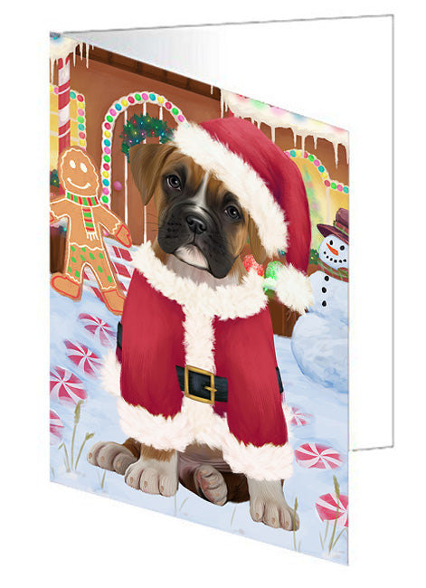 Christmas Gingerbread House Candyfest Boxer Dog Handmade Artwork Assorted Pets Greeting Cards and Note Cards with Envelopes for All Occasions and Holiday Seasons GCD73145