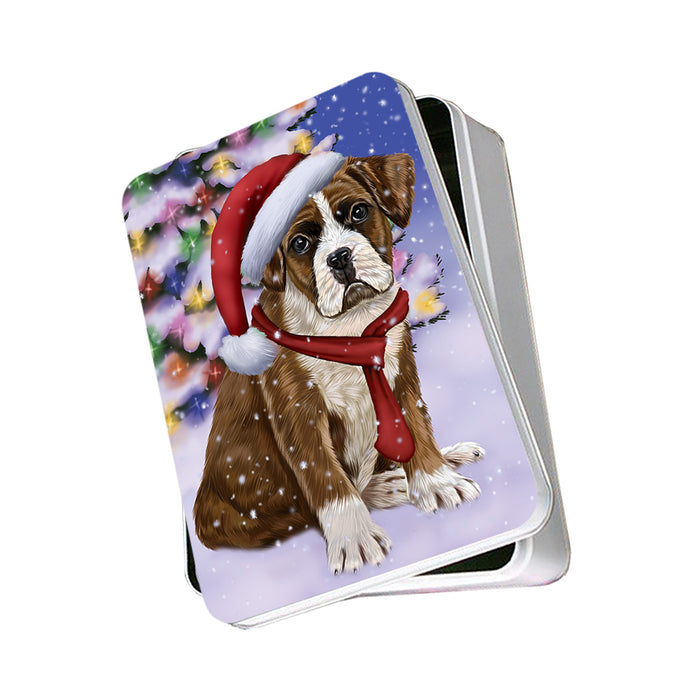 Winterland Wonderland Boxer Dog In Christmas Holiday Scenic Background Photo Storage Tin PITN53367