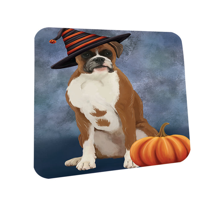 Happy Halloween Boxer Dog Wearing Witch Hat with Pumpkin Coasters Set of 4 CST54894