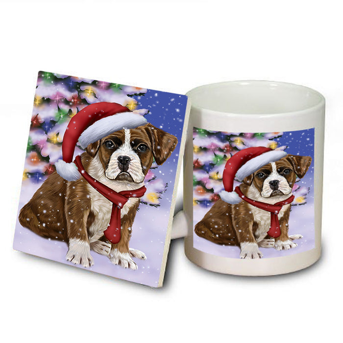 Winterland Wonderland Boxer Dog In Christmas Holiday Scenic Background  Mug and Coaster Set MUC53359