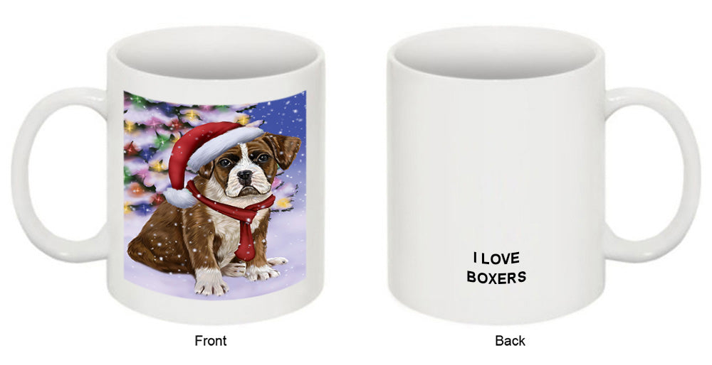 Winterland Wonderland Boxer Dog In Christmas Holiday Scenic Background  Coffee Mug MUG48765