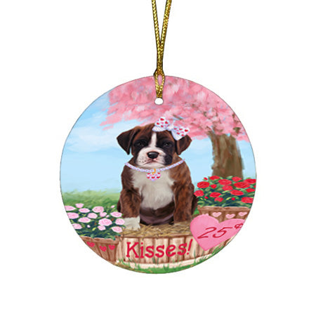 Rosie 25 Cent Kisses Boxer Dog Round Flat Christmas Ornament RFPOR56304