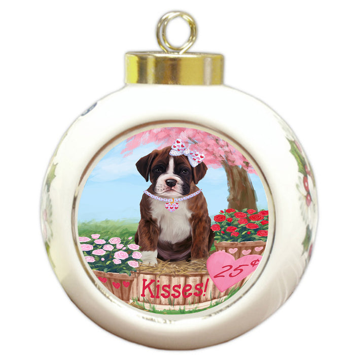 Rosie 25 Cent Kisses Boxer Dog Round Ball Christmas Ornament RBPOR56304