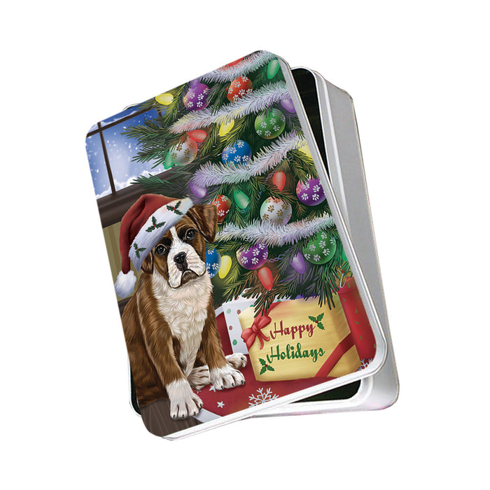 Christmas Happy Holidays Boxer Dog with Tree and Presents Photo Storage Tin PITN53749