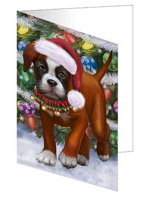 Trotting in the Snow Boxer Dog Handmade Artwork Assorted Pets Greeting Cards and Note Cards with Envelopes for All Occasions and Holiday Seasons GCD70787