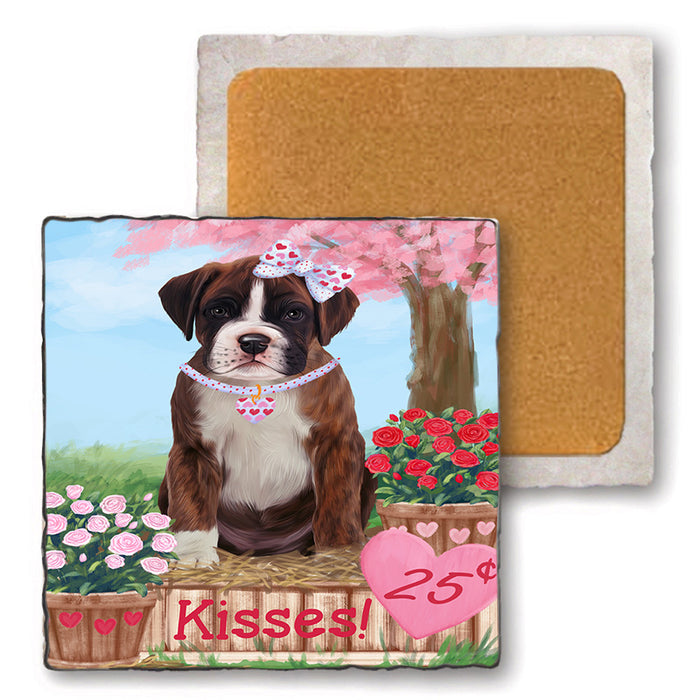 Rosie 25 Cent Kisses Boxer Dog Set of 4 Natural Stone Marble Tile Coasters MCST50948