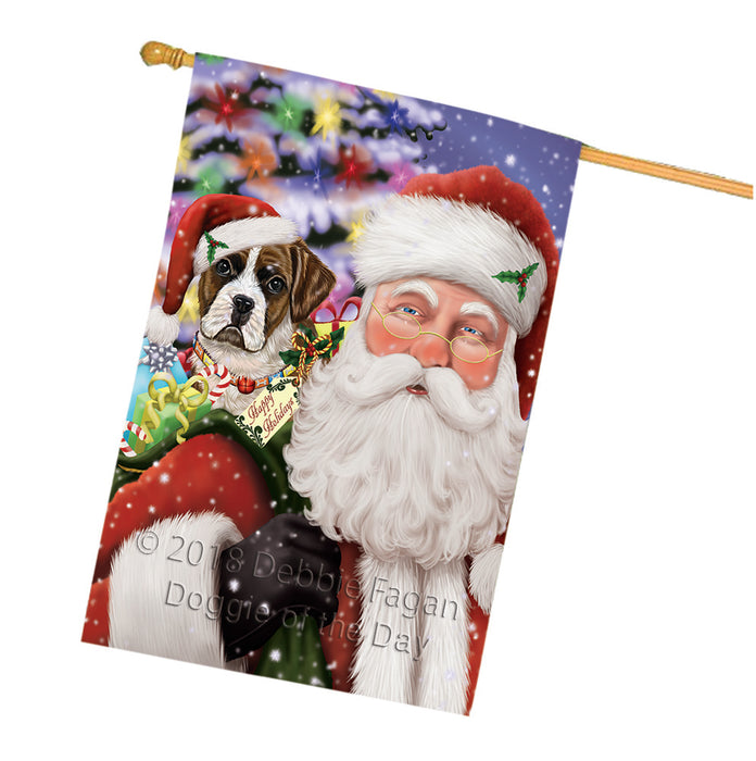 Santa Carrying Boxer Dog and Christmas Presents House Flag FLG54163