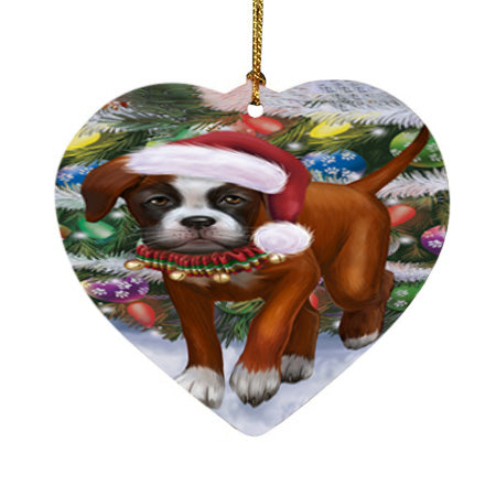 Trotting in the Snow Boxer Dog Heart Christmas Ornament HPOR55780