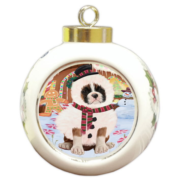 Christmas Gingerbread House Candyfest Boxer Dog Round Ball Christmas Ornament RBPOR56567