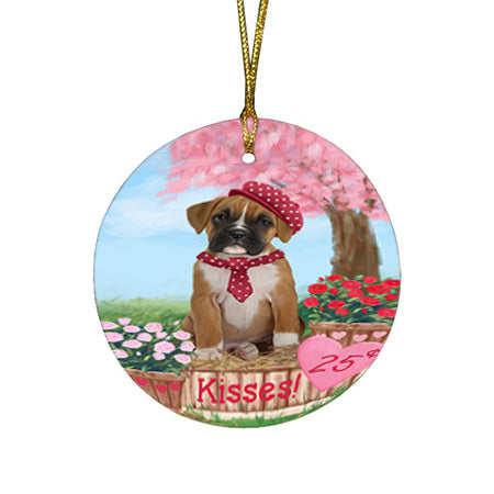 Rosie 25 Cent Kisses Boxer Dog Round Flat Christmas Ornament RFPOR56305
