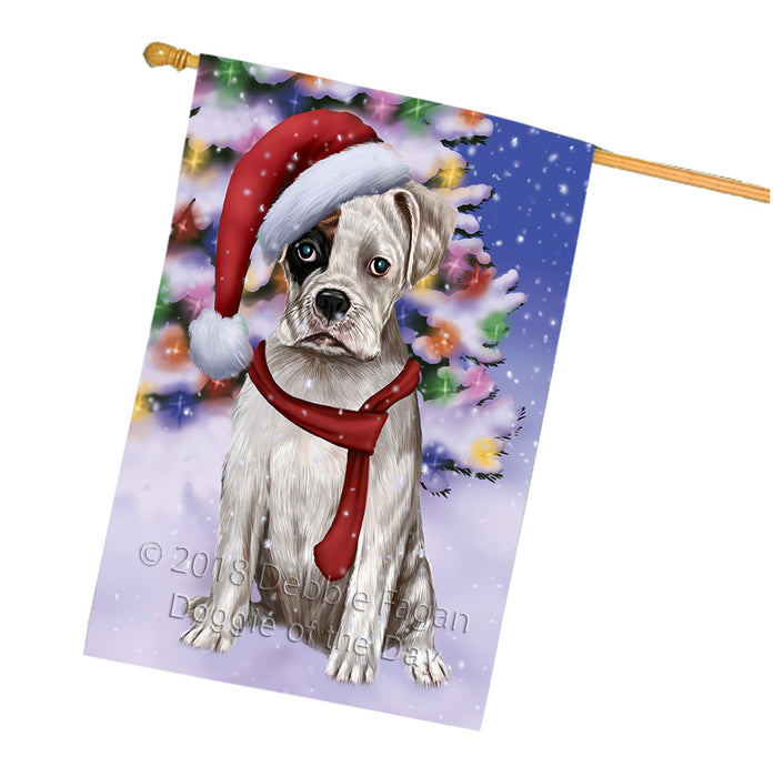 Winterland Wonderland Boxer Dog In Christmas Holiday Scenic Background  House Flag FLG53566