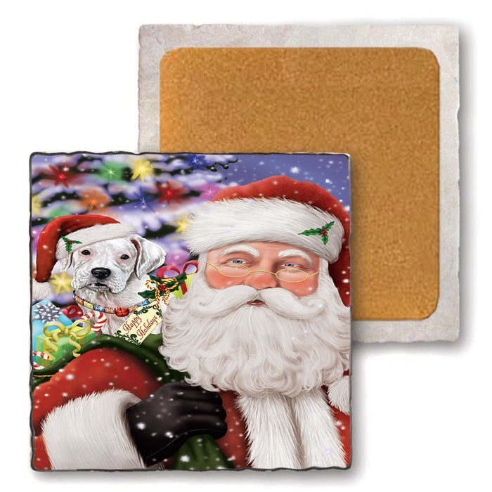 Santa Carrying Boxer Dog and Christmas Presents Set of 4 Natural Stone Marble Tile Coasters MCST48966