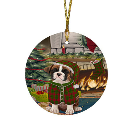 The Stocking was Hung Boxer Dog Round Flat Christmas Ornament RFPOR55597