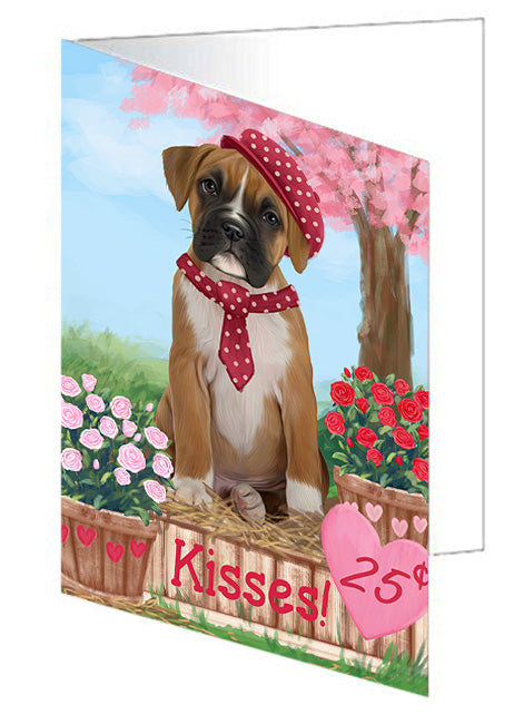 Rosie 25 Cent Kisses Boxer Dog Handmade Artwork Assorted Pets Greeting Cards and Note Cards with Envelopes for All Occasions and Holiday Seasons GCD72362