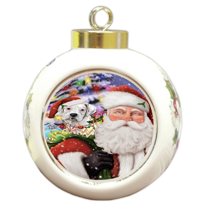 Santa Carrying Boxer Dog and Christmas Presents Round Ball Christmas Ornament RBPOR53966
