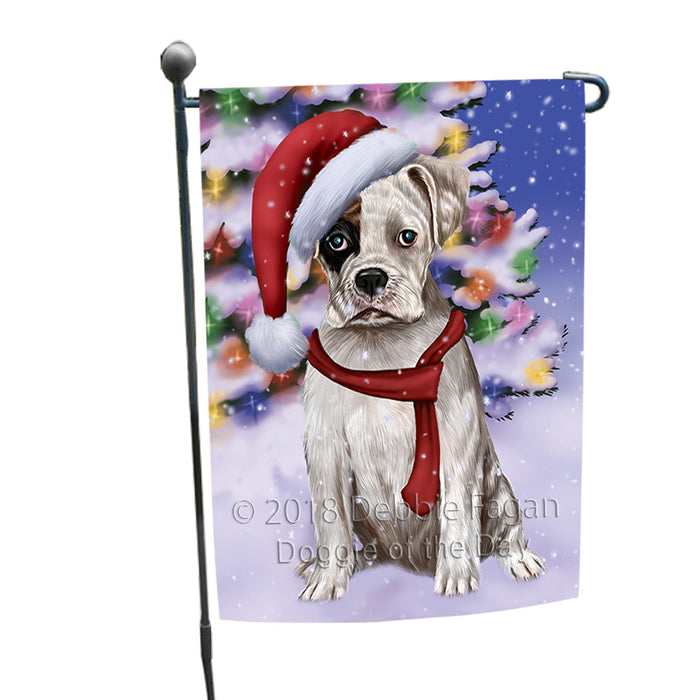 Winterland Wonderland Boxer Dog In Christmas Holiday Scenic Background  Garden Flag GFLG53430