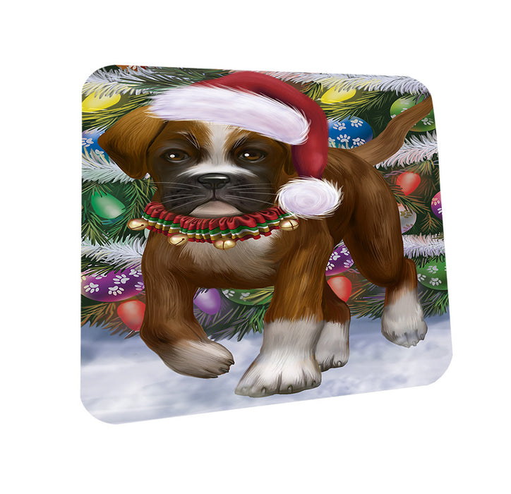 Trotting in the Snow Boxer Dog Coasters Set of 4 CST55383