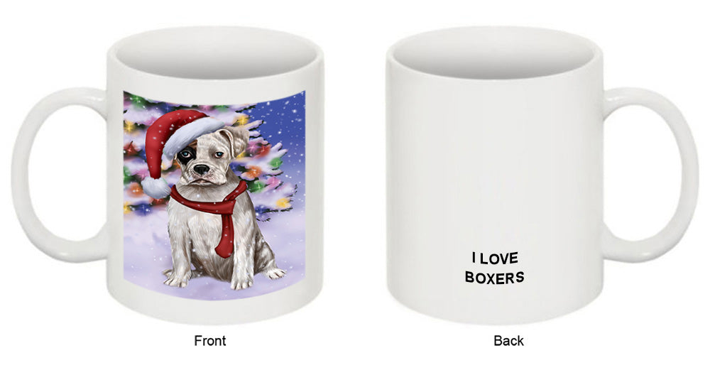 Winterland Wonderland Boxer Dog In Christmas Holiday Scenic Background  Coffee Mug MUG48766