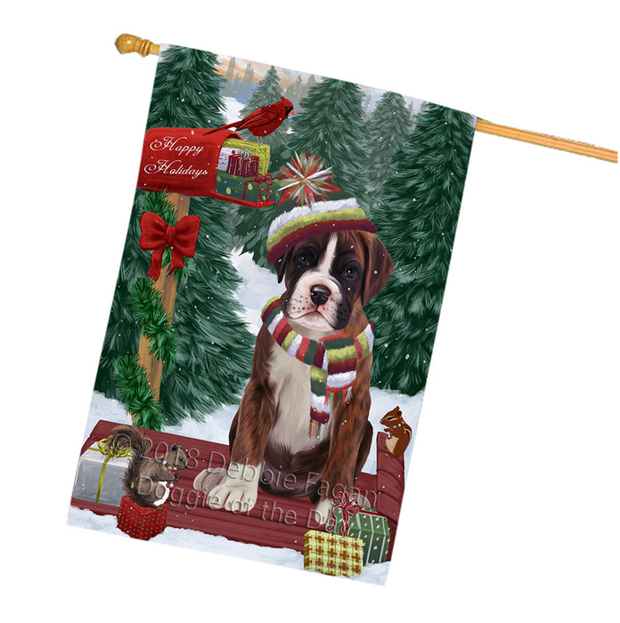 Merry Christmas Woodland Sled Boxer Dog House Flag FLG55298