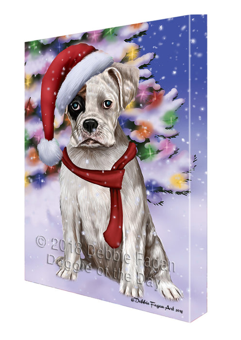 Winterland Wonderland Boxer Dog In Christmas Holiday Scenic Background  Canvas Print Wall Art Décor CVS98162