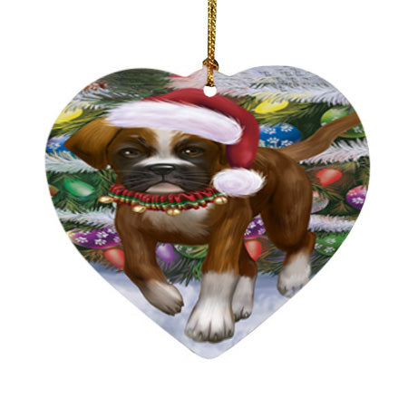 Trotting in the Snow Boxer Dog Heart Christmas Ornament HPOR55781