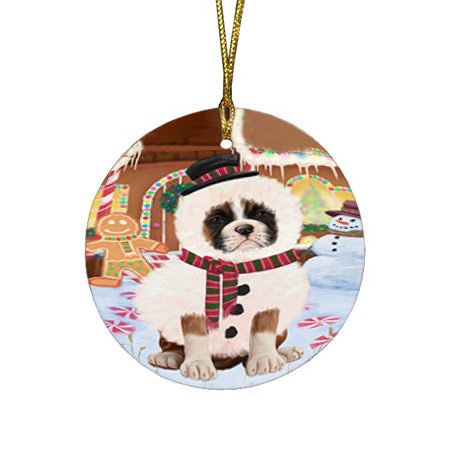 Christmas Gingerbread House Candyfest Boxer Dog Round Flat Christmas Ornament RFPOR56567