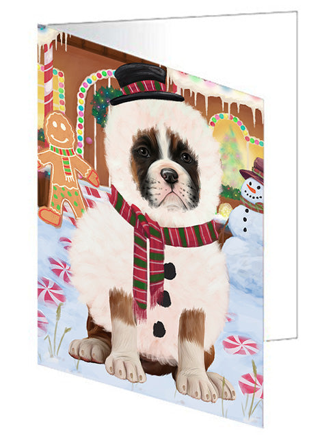 Christmas Gingerbread House Candyfest Boxer Dog Handmade Artwork Assorted Pets Greeting Cards and Note Cards with Envelopes for All Occasions and Holiday Seasons GCD73148
