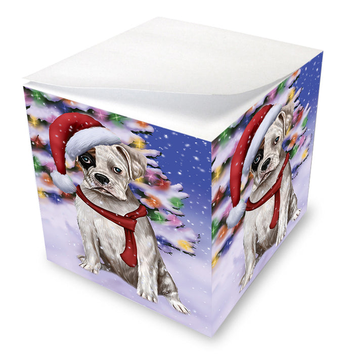 Winterland Wonderland Boxer Dog In Christmas Holiday Scenic Background Note Cube NOC53368