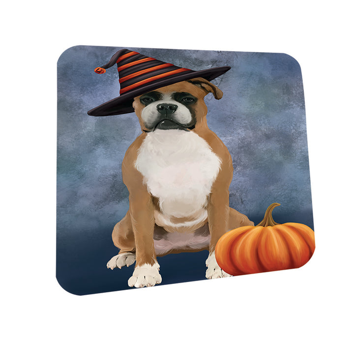Happy Halloween Boxer Dog Wearing Witch Hat with Pumpkin Coasters Set of 4 CST54895