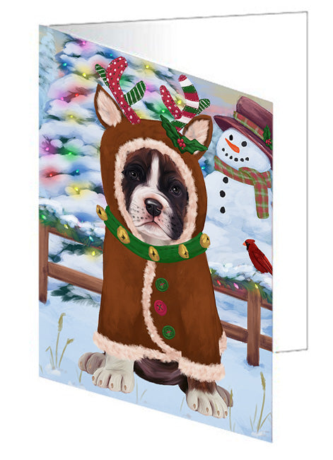 Christmas Gingerbread House Candyfest Boxer Dog Handmade Artwork Assorted Pets Greeting Cards and Note Cards with Envelopes for All Occasions and Holiday Seasons GCD73151
