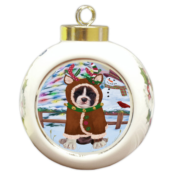 Christmas Gingerbread House Candyfest Boxer Dog Round Ball Christmas Ornament RBPOR56568