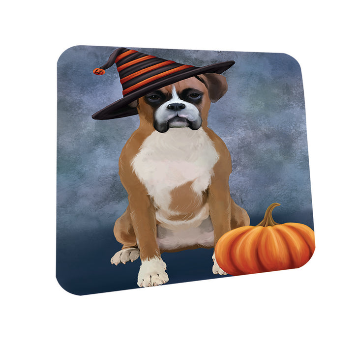 Happy Halloween Boxer Dog Wearing Witch Hat with Pumpkin Coasters Set of 4 CST54896