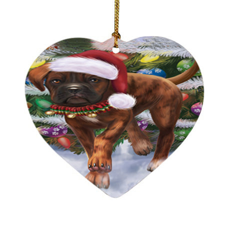 Trotting in the Snow Boxer Dog Heart Christmas Ornament HPOR55782