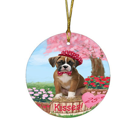 Rosie 25 Cent Kisses Boxer Dog Round Flat Christmas Ornament RFPOR56306